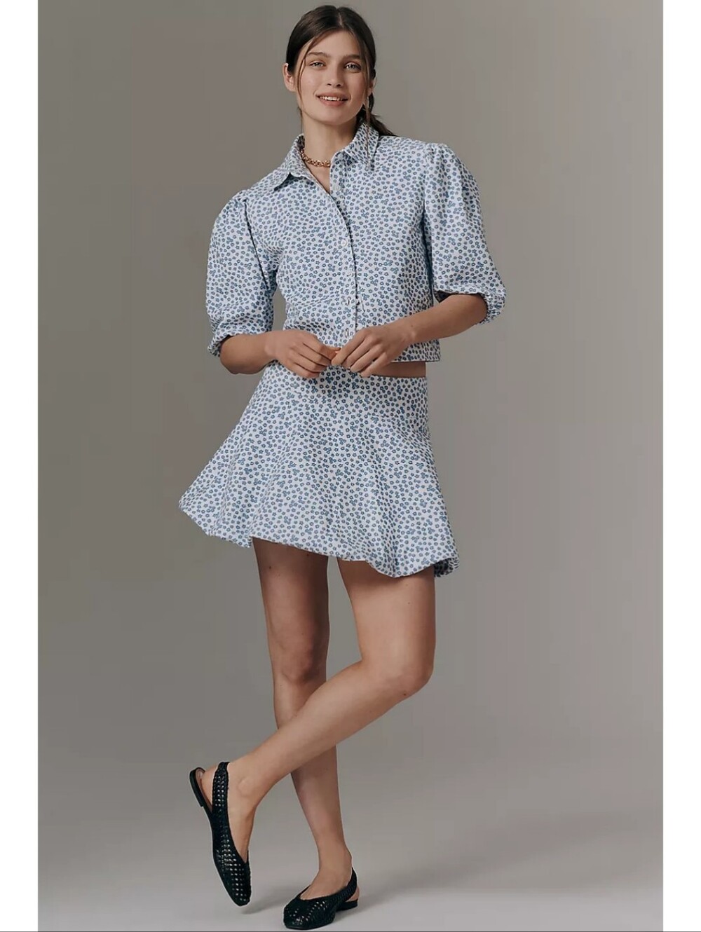 Anthropologie Maeve Printed Bubble Mini Skirt in Sky Blue • NEW • Small